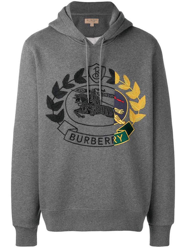 Burberry Logo Print Hoodie - Grey