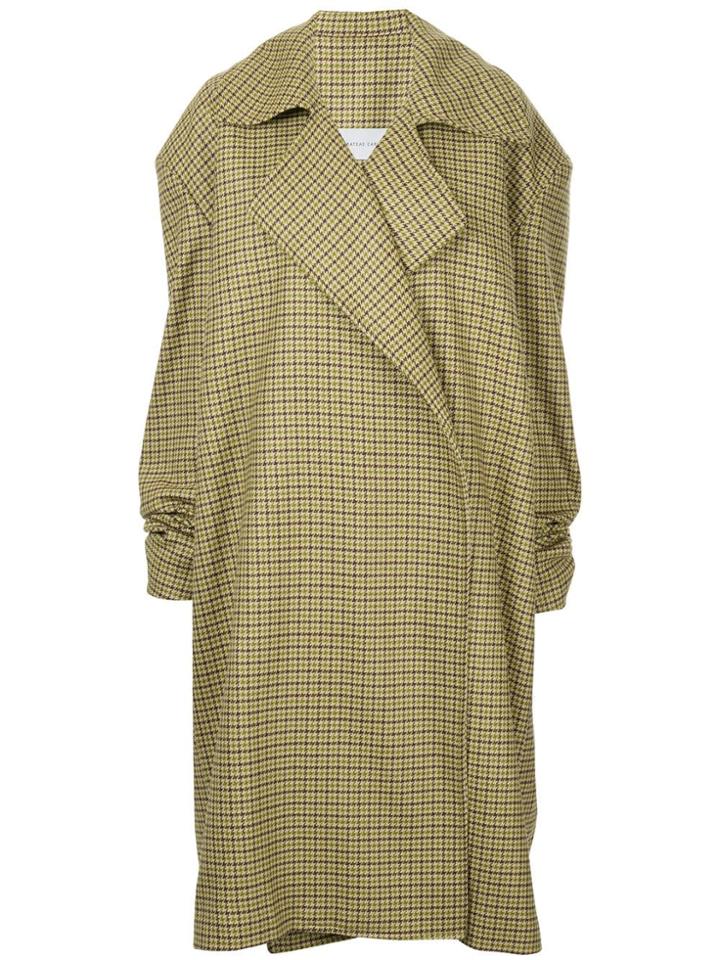 Strateas Carlucci Open Front Check Coat - Green