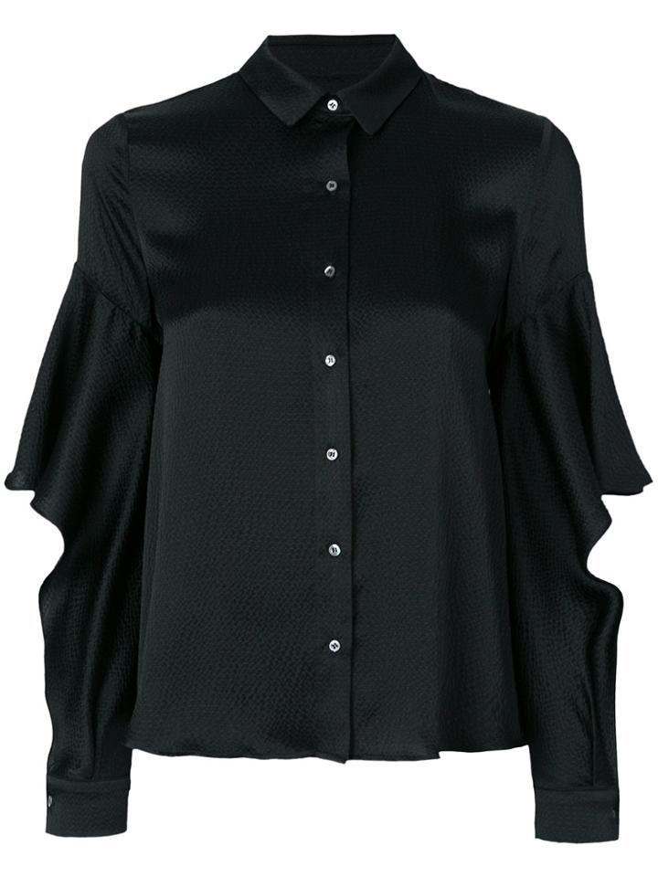 L'autre Chose Ruffle Sleeved Shirt - Black