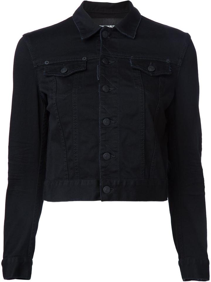 Dsquared2 Cropped Denim Jacket, Women's, Size: 46, Black, Cotton/polyester/spandex/elastane
