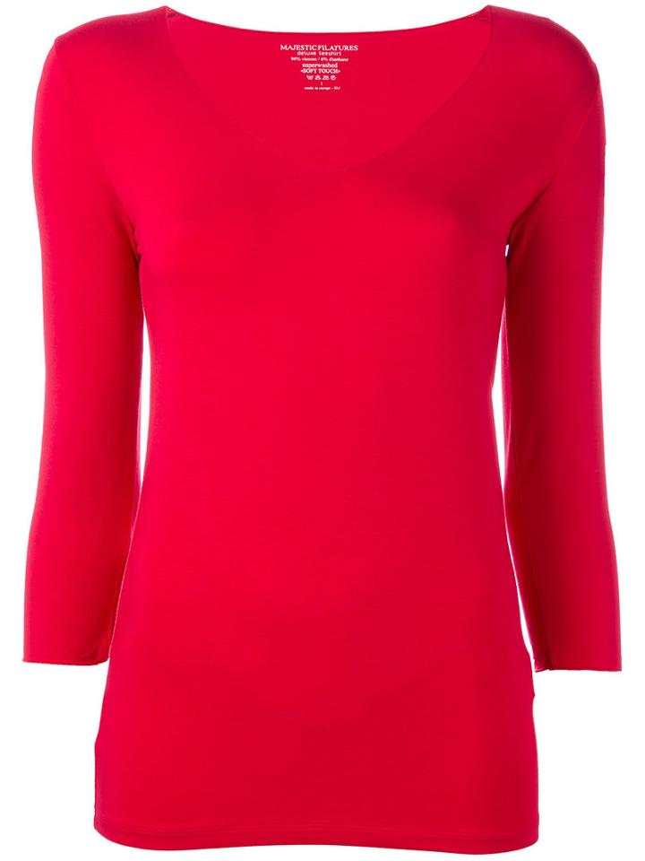 Majestic Filatures Fitted Top, Women's, Size: 4, Red, Viscose/spandex/elastane