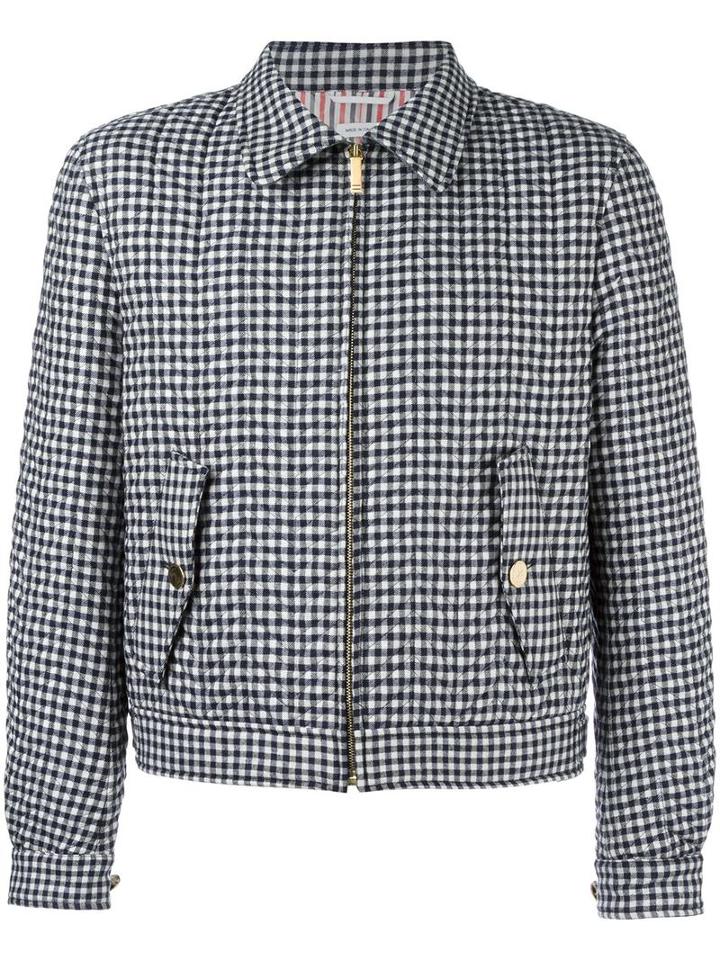 Thom Browne Checked Jacket, Men's, Size: 2, Blue, Cotton/wool/nylon/feather Down