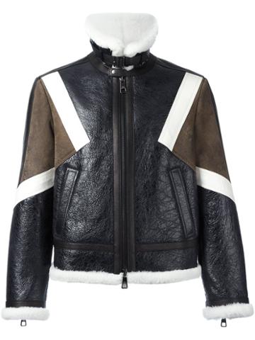 Neil Barrett Colour Block Shearling Jacket, Men's, Size: Medium, Black, Leather/lamb Fur
