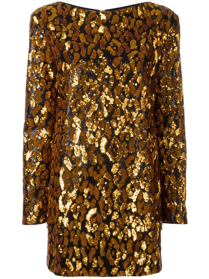 Balmain Contrast Leopard Print Dress, Women's, Size: 40, Yellow/orange, Silk/polyester/viscose