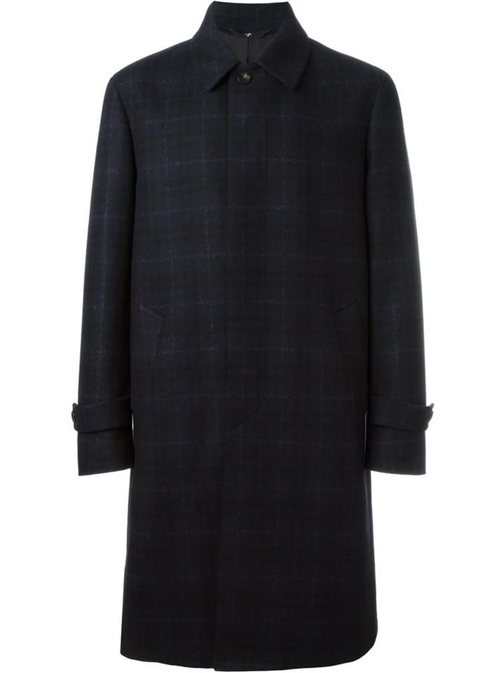 Hevo Checked Mid-length Coat, Men's, Size: 50, Blue, Polyamide/viscose/wool