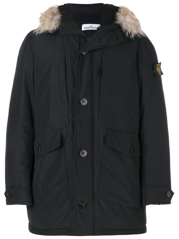 Stone Island Hooded Down Coat - Black