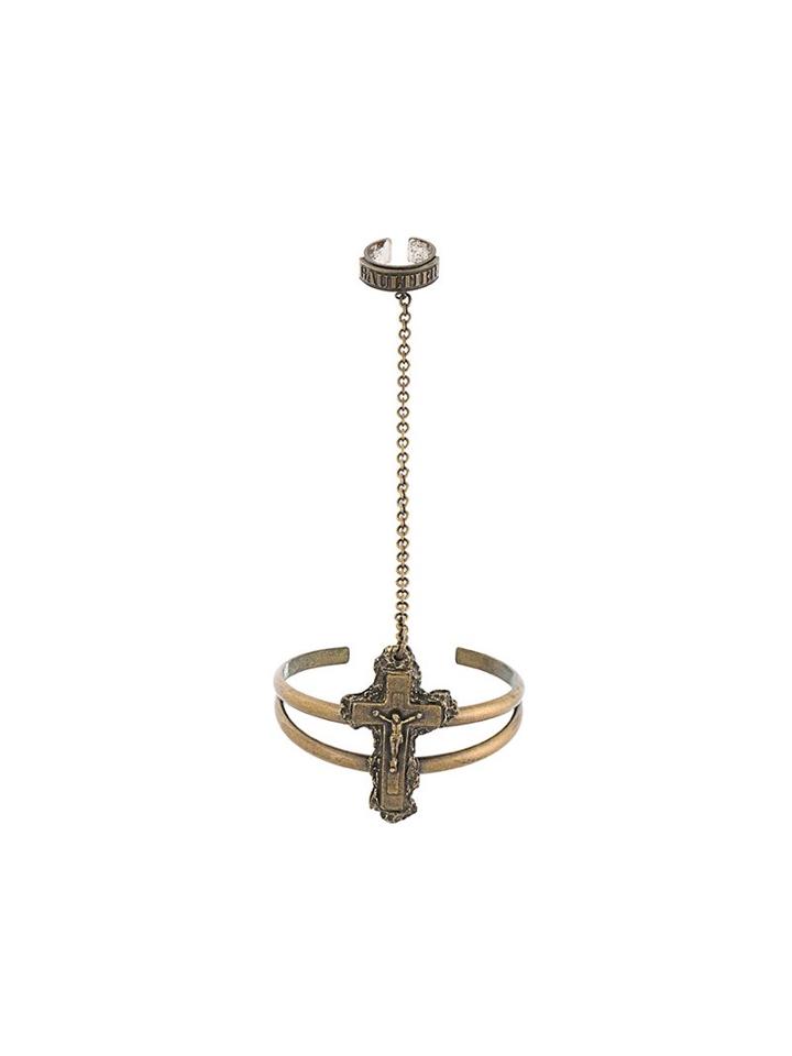 Jean Paul Gaultier Vintage Religious Themed Bracelet With Attached Ring, Adult Unisex, Metallic