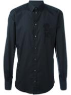 Dolce & Gabbana Embroidered Rose Appliqué Shirt, Men's, Size: 39, Black, Cotton/silk