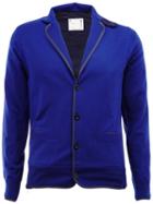 Sacai Notched Lapel Cardigan, Men's, Size: 4, Blue, Cotton/wool
