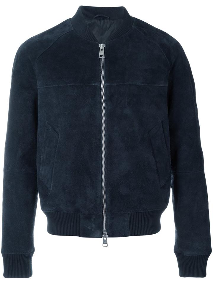 Ami Alexandre Mattiussi Suede Bomber Jacket, Men's, Size: Medium, Blue, Suede/viscose