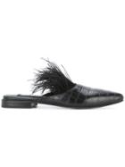 Nina Zarqua Feather Front Flat Mules - Black
