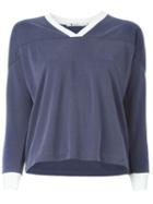 T By Alexander Wang V-neck Football T-shirt, Women's, Size: M, Blue, Modal/polyester