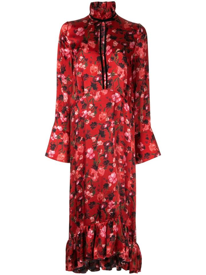 Mother Of Pearl Poppy Print Midi Dress - Red