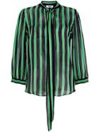Msgm Striped Pussy Bow Blouse - Green