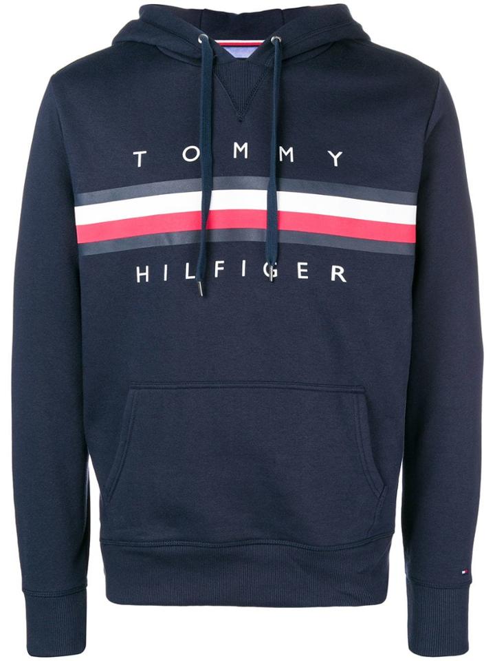 Tommy Hilfiger Logo Printed Hoodie - Blue