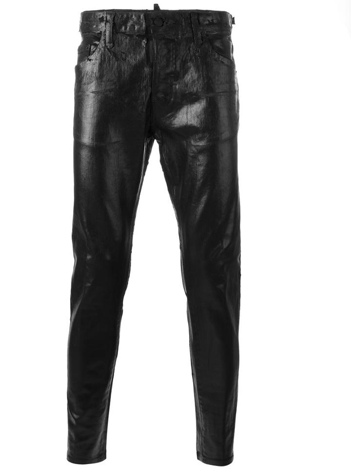 Dsquared2 Skater Coated Distressed Jeans, Men's, Size: 50, Black, Cotton/spandex/elastane