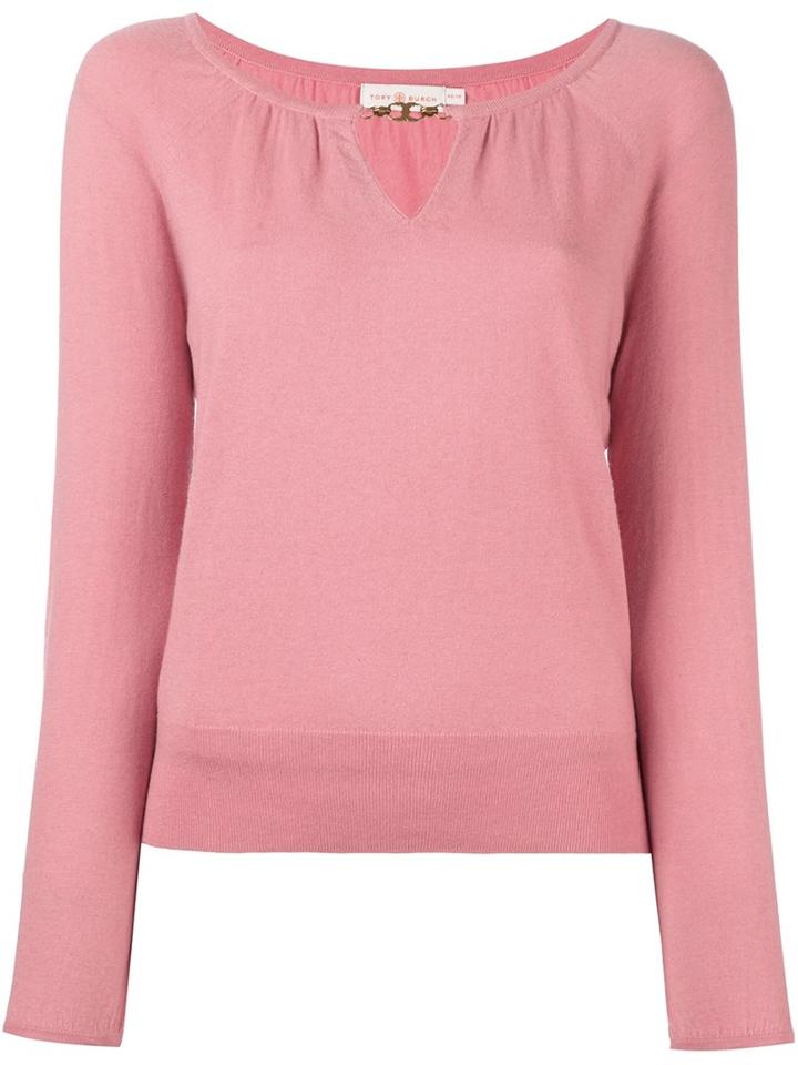 Tory Burch Fine Knit Clasp Top, Women's, Size: Medium, Pink/purple, Cashmere