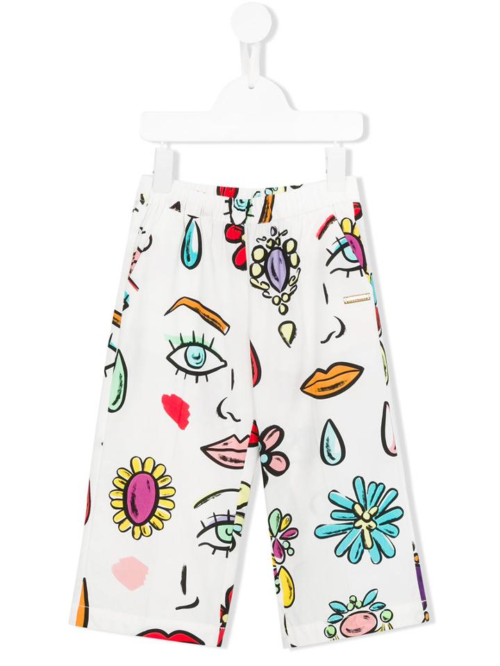 Moschino Kids Face Print Trousers, Girl's, Size: 10 Yrs, White
