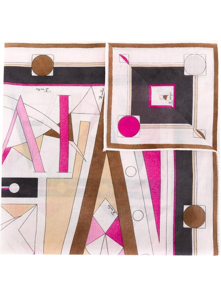 Emilio Pucci Vintage Abstract Print Square Pocket, Adult Unisex, White