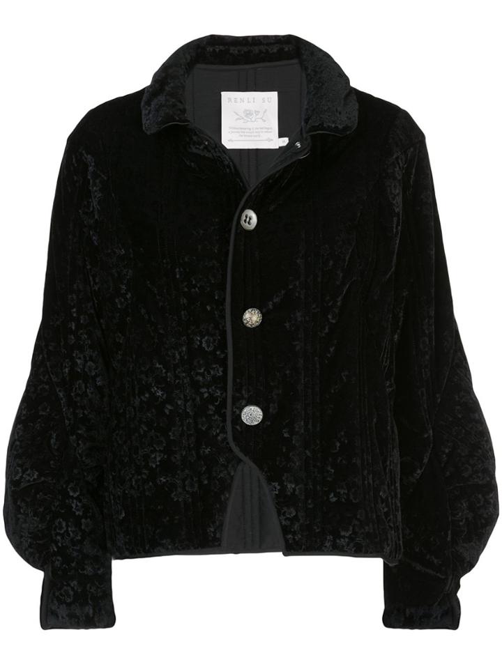 Renli Su Floral Print Velvet Jacket - Black