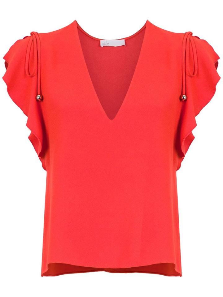 Nk Ruffled Sleeves Blouse - Red