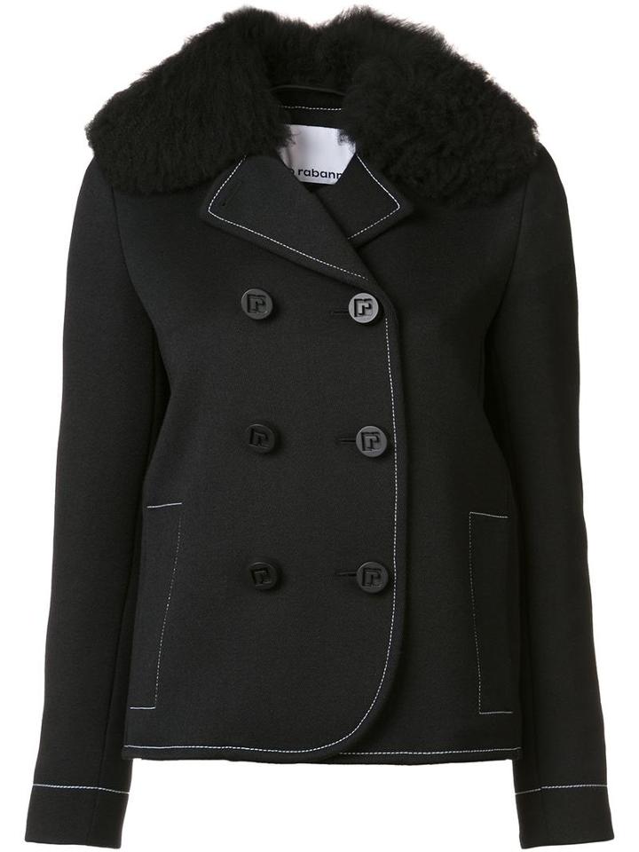 Paco Rabanne Double Breasted Peacoat, Women's, Size: 38, Black, Nylon/wool