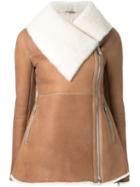 Scanlan Theodore Shearling Peplum Jacket, Women's, Size: 10, Brown, Calf Leather/sheep Skin/shearling