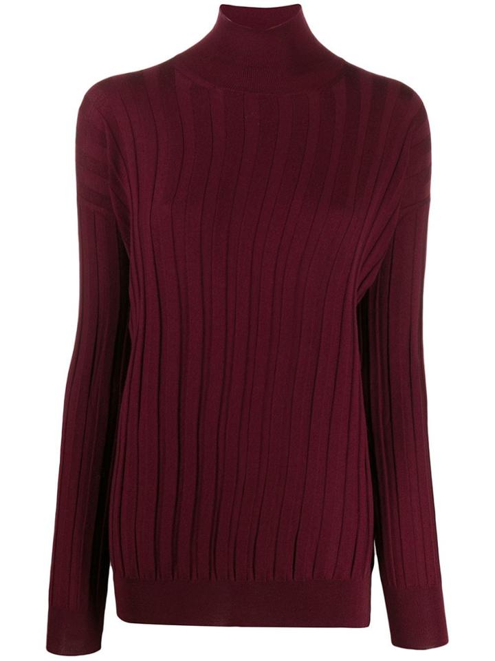 Plan C Turtle-neck Ribbed Sweater - Red