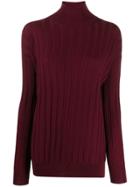 Plan C Turtle-neck Ribbed Sweater - Red