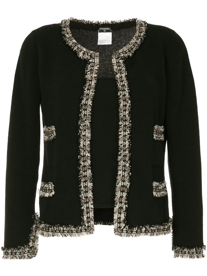 Chanel Vintage Tweed-hem Fitted Cardigan - Black