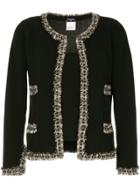Chanel Vintage Tweed-hem Fitted Cardigan - Black