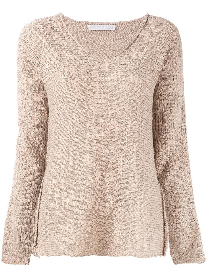 Fabiana Filippi V-neck Jumper, Women's, Size: 46, Nude/neutrals, Cotton