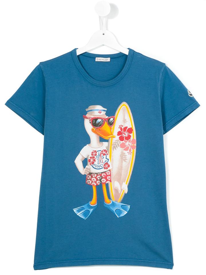 Moncler Kids Duck Print T-shirt, Boy's, Size: 14 Yrs, Blue