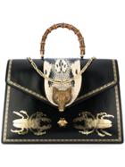 Gucci Broche Beetle Print Top Handle Bag - Black