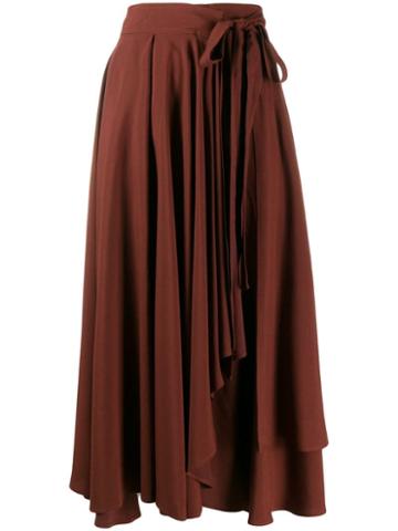 Alysi Asymmetric Wrap Midi Skirt - Brown
