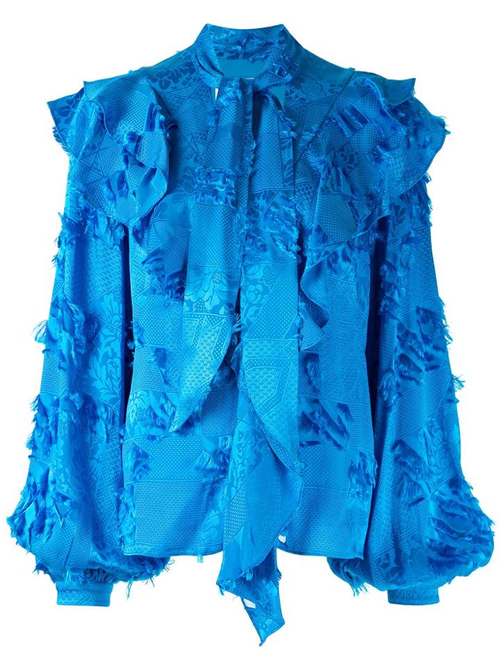 Peter Pilotto Fringed Jacquard Frill Blouse - Blue