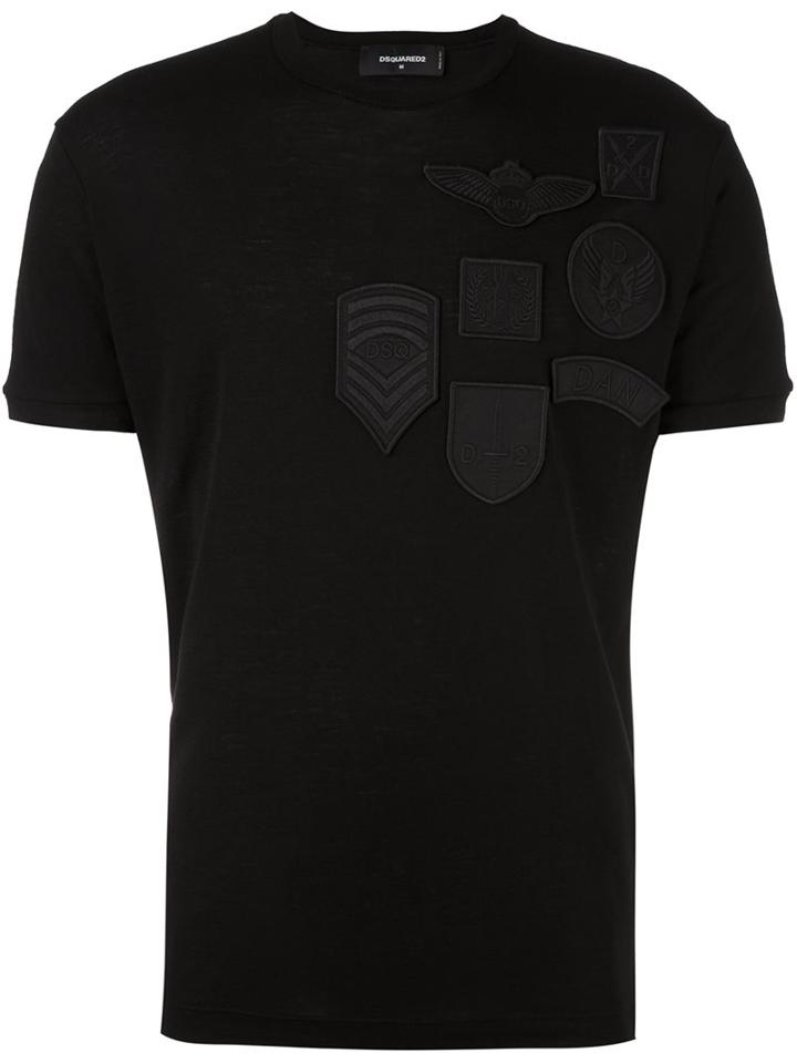 Dsquared2 Insignia Patch T-shirt, Men's, Size: Large, Black, Cotton/polyester/spandex/elastane/virgin Wool