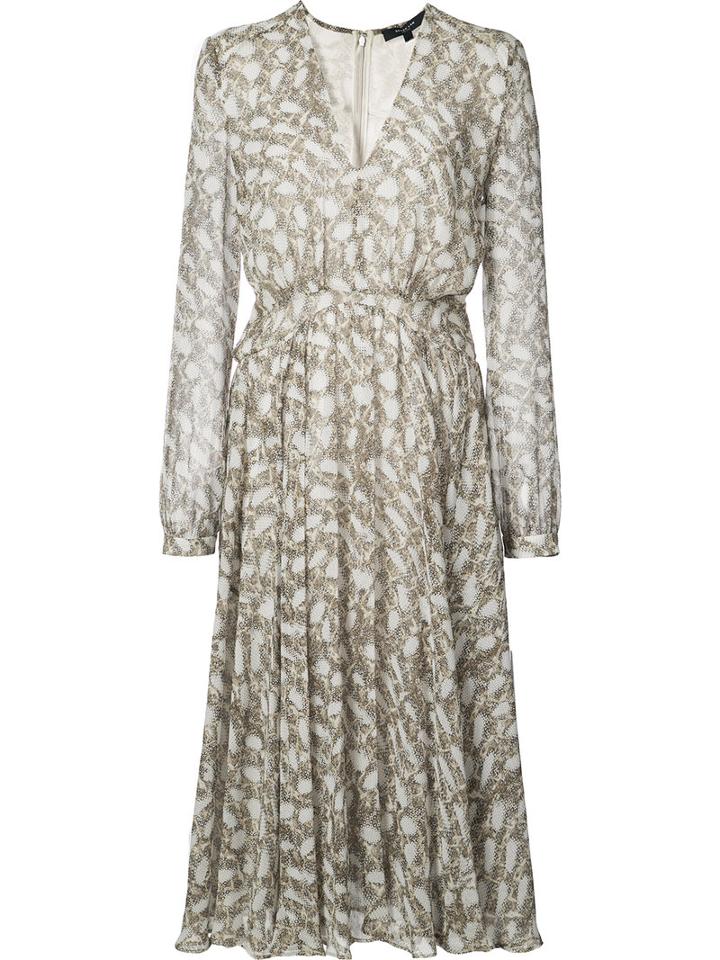 Derek Lam Printed V-neck Dress, Women's, Size: 46, White, Silk
