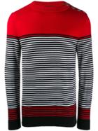Balmain Striped Crew Neck Sweater - Red