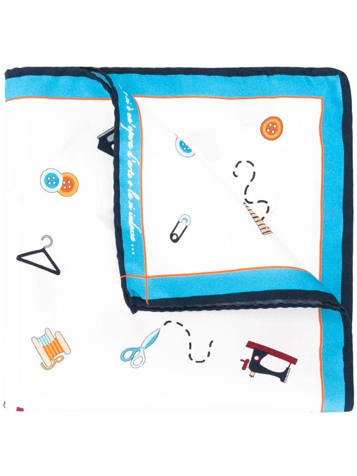 Fefè Sewing Print Pocket Square - White