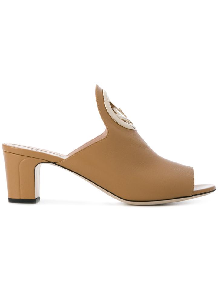 Fendi Logo Plaque Mules - Brown