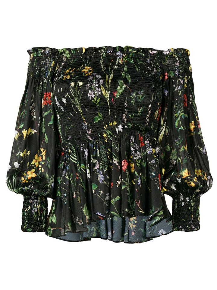 Alexis Floral Off Shoulder Ruched Top - Black