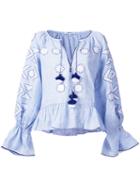March 11 - Embroidered Tunic Blouse - Women - Linen/flax - M, Blue, Linen/flax