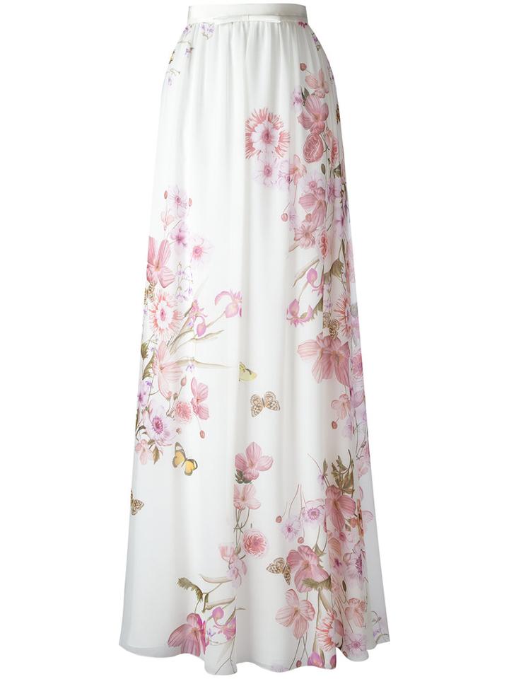 Giambattista Valli Floral Print Skirt, Women's, Size: 40, White, Silk/cotton/viscose