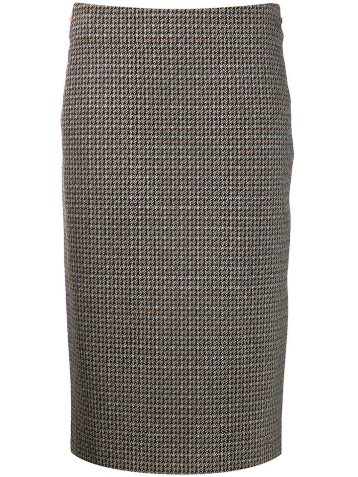 Luisa Cerano Houndstooth Straight Skirt - Black