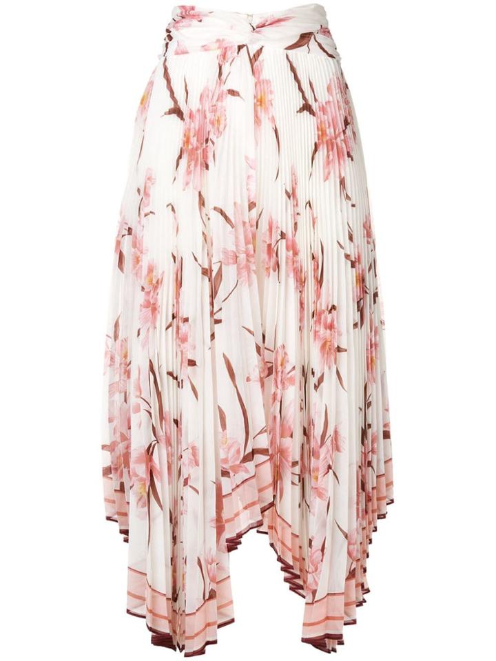 Zimmermann Orchid Print Pleated Asymmetric Skirt - White