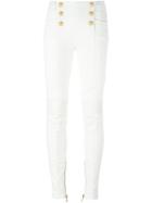Balmain Button Placket Skinny Jeans, Women's, Size: 36, White, Cotton/spandex/elastane