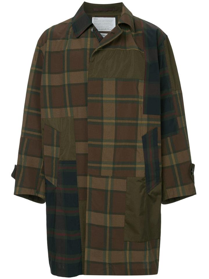 Kolor Checked Single-breasted Coat - Green