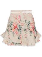 Zimmermann Laelia Floral Print Embroidered Cotton Shorts - Neutrals