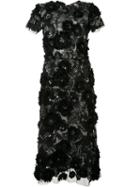 Marchesa Flower Embellished Flared Dress, Women's, Size: 6, Black, Silk